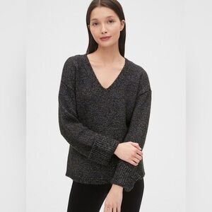 Gap V Neck Sweater XS Gray Metallic sparkle Multicolor fleck Holiday